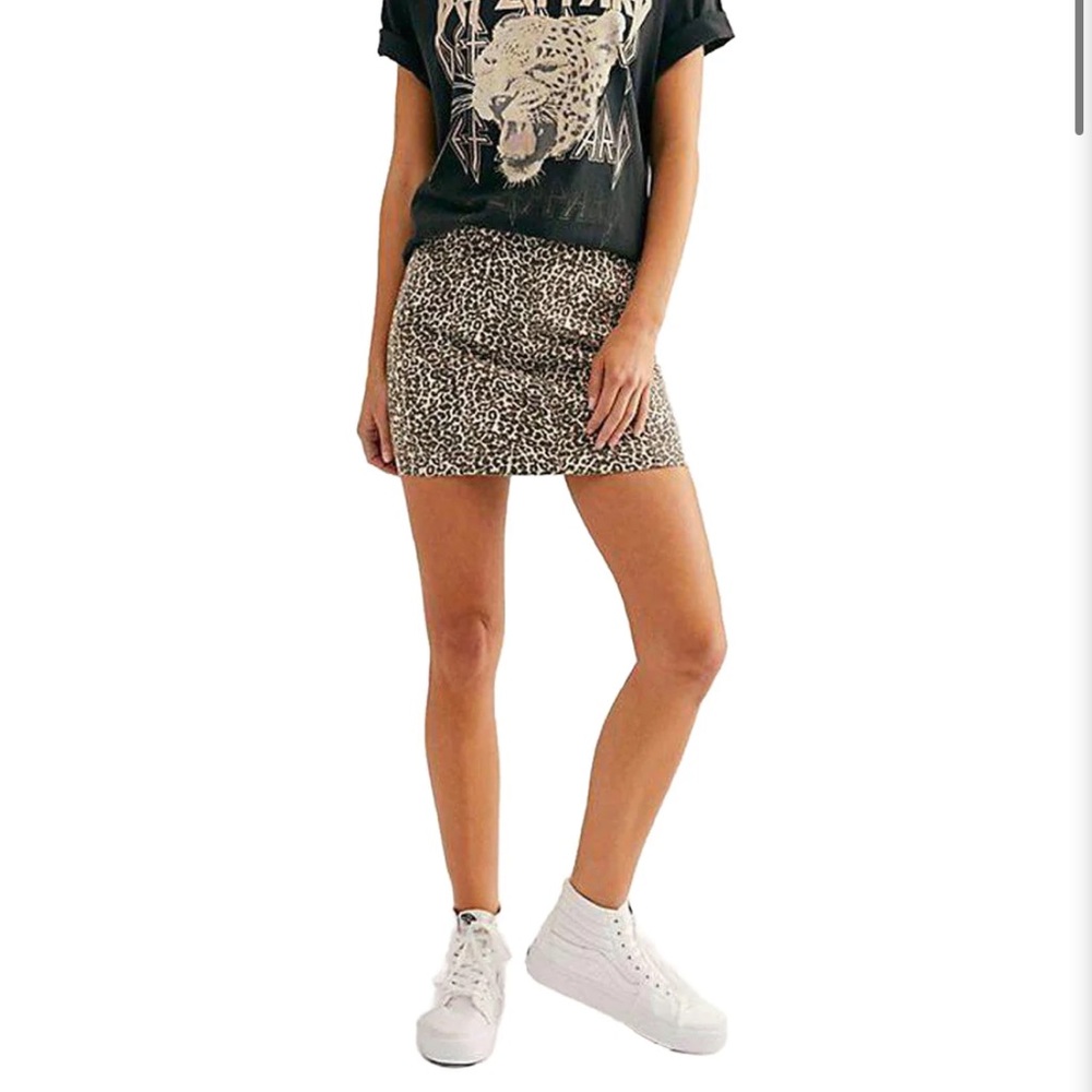 Free People Cheetah Print Denim Mini Skirt (Size 2)